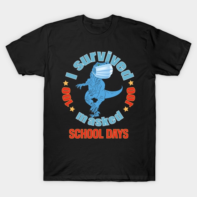 I Survived 100 Masked School Days Virtual School dinosaur gift for Kids Boys T-Shirt by Spreadlove